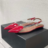 ALAIA LE COEUR FLAT SLINGBACKS IN CHERRY RED PATENT LAMBSKIN
