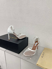 ALAIA HIGH FISHNET 9 CM PUMPS IN WHITE MESH