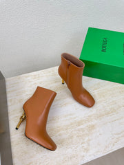 KNOT ANKLE BOOT IN BRONZE BROWN CALFSKIN WITH GOLD METAL HEEL 9 CM