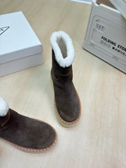SUEDE BOOTS DARK BROWN WITH SHEARLING LINING AND RUBBER FLATFORM SOLE