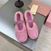 SHEARLING BALLET FLAT PINK WITH SUEDE STRAP