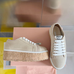 Lace - up Platform Shoes Buttercream Canvas