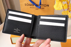 LV 25S SLENDER WALLET 11 IN BLACK TAIGA CALFSKIN