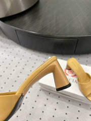 SQUARE-TOE MEDIUM HEEL MULES IN APACHE CALFSKIN LOGO EMBOSSED