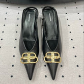 HEELED SLINGBACK 45 MM IN BLACK SMOOTH LAMBSKIN GOLD HARDWARE