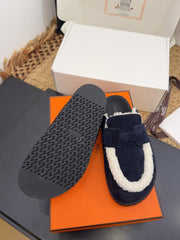 HM 25S MULE IN DARK SLATE BLUE SUEDE MIX WHITE SHEARLING