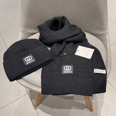 SET SCARF AND HAT IN BLACK CASHMERE AND RABBIT FUR 397374