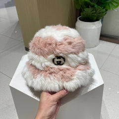 BUCKET HAT IN LIGHT PINK MIX WHITE RABBIT FUR 404639