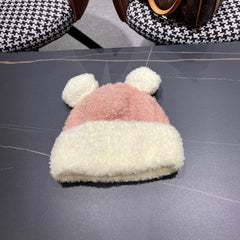 BEANIE HAT IN BLUSH PINK MIX WHITE WOOL AND RABBIT FUR 437686