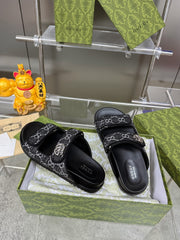 GG SANDALS IN BLACK FABRIC AND CALFSKIN WITH SILVER HARDWARE