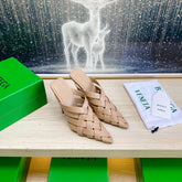 ALFIE LEATHER HIGH MULES IN CAMEL BEIGE CALFSKIN WITH WOVEN DESIGN