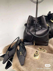 SL BABYLONE SLINGBACK FLAT BLACK SATIN CREPE