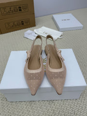 DIOR FLAT SLINGBACK 25S IN NUDE LACE NET FABRIC AND SUEDE