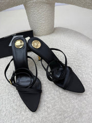 YSL 25S STRAPPY HIGH-HEEL SANDALS 95 MM IN BLACK LAMBSKIN