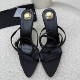 YSL 25S STRAPPY HIGH-HEEL SANDALS 95 MM IN BLACK LAMBSKIN