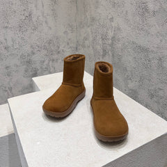 SNAP ANKLE BOOT IN BRONZE BROWN SUEDE AND SHEARLING LINING