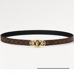 LV S-LOCK BELT 20 MM TAUPE BROWN MONOGRAM AND BLACK CALFSKIN GOLD HARDWARE