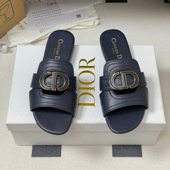 DIOR CLASSIC MONTAIGNE SANDALS 25S IN MIDNIGHT BLUE LAMBSKIN WITH CD LOGO