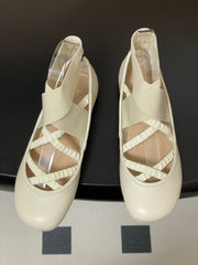 DIOR STRETCH BALLET FLATS 25S IN CREAM WHITE LAMBSKIN WITH CROSSED STRAPS