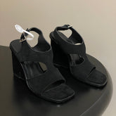 HM 25S KALYA WEDGE SANDAL 100 MM IN BLACK SUEDE