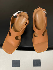 HM 25S KALYA WEDGE SANDAL 100 MM IN BROWN LAMBSKIN