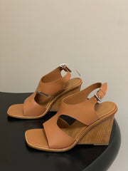 HM 25S KALYA WEDGE SANDAL 100 MM IN BROWN LAMBSKIN