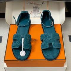 HM 25S SANTORINI SANDAL IN DARK BLUE SUEDE AND LAMBSKIN