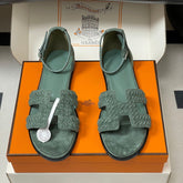 HM 25S SANTORINI SANDAL IN MUTED MINT GREEN SUEDE AND LAMBSKIN