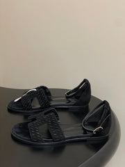 HM 25S SANTORINI SANDAL IN BLACK SUEDE AND LAMBSKIN