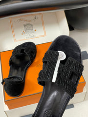 HM 25S SANTORINI SANDAL IN BLACK SUEDE AND LAMBSKIN