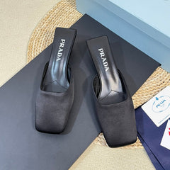 PRA SQUARE TOE MULES BLACK SATIN
