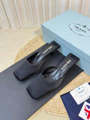 PRA SQUARE TOE MULES BLACK SATIN