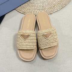 Crochet Flatform Slides 40 Lightweight Cork Sole Beige