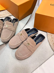 LV CAPRI OPEN BACK LOAFERS IN MEDIUM BROWN SUEDE