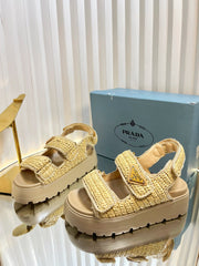 PRA THICK-SOLED SLIDE IN BEIGE RAFFIA