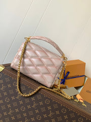 LV 25S GO-14 MM 23 IN LIGHT PINK QUILTED LAMBSKIN GOLD HARDWARE