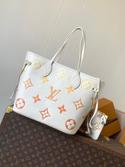 NEVERFULL MM TOTE BAG 32 IN WHITE MIX ORANGE CALFSKIN