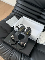 MID-HEEL 35 MM SANDAL IN BLACK SHEEPSKIN