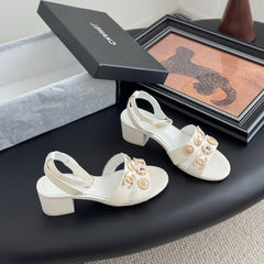 HIGH SANDALS IN WHITE TWEED WITH LOGO STICKER DETAIL