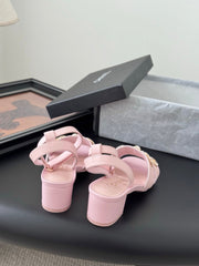 HIGH SANDALS IN PINK TWEED WITH LOGO STICKER DETAIL