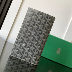 RICHELIEU CHECKBOOK WALLET 19 IN GREY GOYARDINE CANVAS AND CALFSKIN