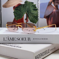 SANTOS RIMLESS RECTANGULAR FRAME SUNGLASSES 562068 IN METAL