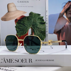 TRIOMPHE SUNGLASS 497821 IN GOLD METAL DARK TEAL LENSES