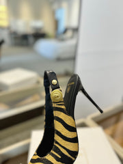 BALMAIN 25S SLINGBACK EVA 95MM IN YELLOW AND BLACK ZEBRA PRINT CALFSKIN