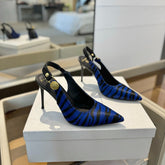 BALMAIN 25S SLINGBACK EVA 95MM IN BLUE AND BLACK ZEBRA PRINT CALFSKIN