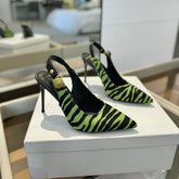 BALMAIN 25S SLINGBACK EVA 95MM IN GREEN AND BLACK ZEBRA PRINT CALFSKIN