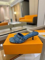 LV X TM 6AM HIGH 4 CM MULE IN NAVY BLUE MONOGRAM DENIM