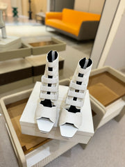 BALMAIN 25S UMA SANDALS 105MM IN WHITE VELCRO AND MESH