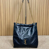 DRAWSTRING CHAIN STRAP SHOULDER BAG 39 IN BLACK QUILTED CALFSKIN