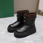 THICK-SOLED SNOW BOOTS IN BLACK CALFSKIN MIX CHOCOLATE NYLON
